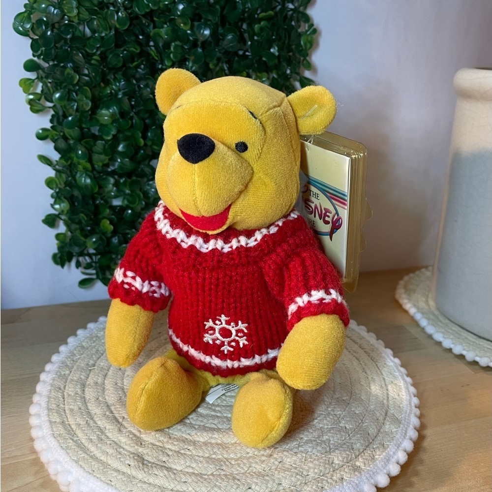 Original NWT Disney Store Pooh Bear Plush with Red Snowflake Sweater